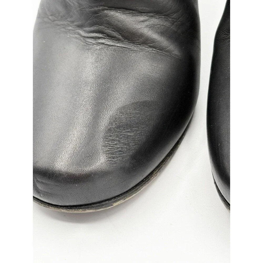 Prada Black Leather Block Heel Ankle Boots Silver Grommet Accent Sz EU 36